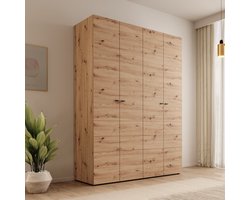 Meubella - Nouran - Kledingkast met 4 deuren - Eiken - 155x52x208 cm