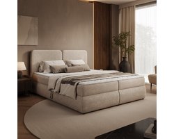 Meubella - Novu - Boxspring met opbergruimte - Stof beige - 160x200 cm