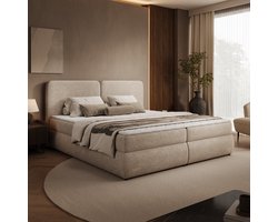 Meubella - Novu - Boxspring met opbergruimte - Stof beige - 180x200 cm