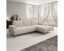 Meubella - Olympia - Hoekbank 3-zits met chaise longue - Beige ribstof - Rechts