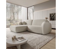 Meubella - Ometa - Hoekbank 3-zits met chaise longue - Teddystof wit - Links