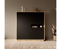 Meubella - Opbergkast Acuna - Mat zwart - Eiken - 121 cm
