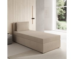 Meubella - Pelvio - Bospring opbergruimte - Ribstof beige - 90x200 cm