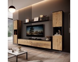 Meubella - Pure XL - Wandmeubel - Eiken/Grijs - 180x33x130 cm