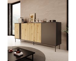 Meubella - Rogan - Dressoir - Zwart - 220x40x92 cm