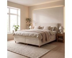 Meubella - Saku - Boxspring met opbergruimte - Stof beige - 180x200 cm