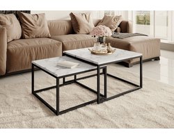 Meubella - Salontafel Styler - Wit Marmerlook - set van 2