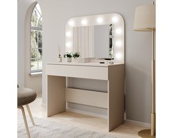 Meubella - Savoy - Kaptafel met spiegel - Beige - 100x43x143 cm