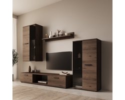 Meubella - Sevanno - Wandmeubel - Walnootpatroon - 235x41x180 cm