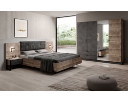 Meubella - Slaapkamer Acasia - Grijs - Eiken - 160