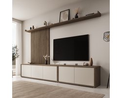 Meubella - Sundra - Wandmeubel - Beige/Eiken - 300x42x190 cm