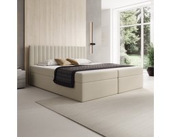 Meubella - Taiko - Boxspring met opbergruimte - Stof beige - 180x200 cm