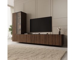 Meubella - Taro - Wandmeubel - Donker eikenpatroon - 260x41x158 cm