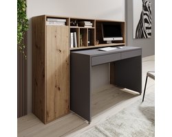 Meubella - Taroa - Bureau - Eikenpatroon/Lichtgrijs - 154x55x119 cm