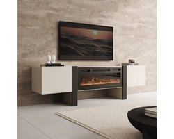Meubella - Torevia - TV-Meubel met sfeerhaard - Beige - 200x41x58 cm