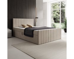 Meubella - Tori - Boxspring met opbergruimte - Stof beige - 140x200 cm