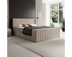 Meubella - Tori - Boxspring met opbergruimte - Stof beige - 160x200 cm