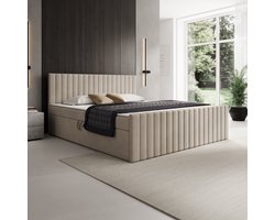 Meubella - Tori - Boxspring met opbergruimte - Stof beige - 180x200 cm
