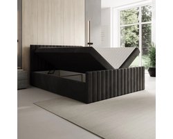 Meubella - Tori - Boxspring met opbergruimte - Stof zwart - 160x200 cm