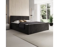 Meubella - Tori - Boxspring met opbergruimte - Stof zwart - 180x200 cm
