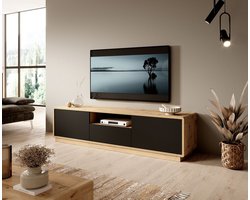 Meubella - TV-Meubel Acuna - Mat zwart - Eiken - 180 cm