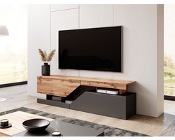 Meubella - TV-Meubel Canberra - Eiken - Antraciet - 160 cm