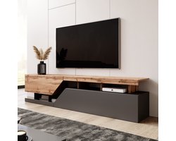 Meubella - TV-Meubel Canberra - Eiken - Antraciet - 200 cm