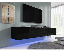 Meubella - TV-Meubel Dario - Zwart - 180 cm - met led
