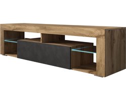 Meubella - TV-Meubel Fancy - Grijs - Eiken - 140 cm - Met LED