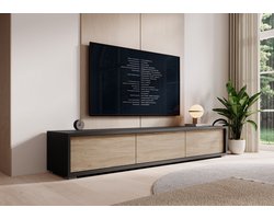 Meubella - TV-Meubel Fortunato - Antraciet - Eiken - 180 cm - 3 deuren