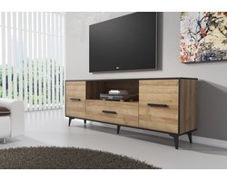 Meubella - TV-Meubel Frey - Licht eiken - Zwart - 179 cm