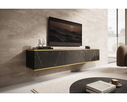 Meubella - TV-Meubel Orleans - Zwart marmerlook - 175 cm