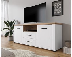 Meubella - TV-Meubel Vernon - Wit - Eiken - 161 cm