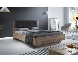Meubella - Tweepersoonsbed Acasia - Grijs - Eiken - 160x200 cm