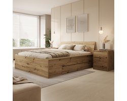 Meubella - Tweepersoonsbed Brett - Eiken - 160x200 cm