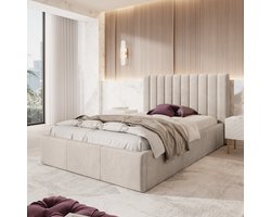 Meubella - Tweepersoonsbed Chief - Beige - Velvet - 140x200 cm
