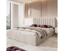 Meubella - Tweepersoonsbed Chief - Beige - Velvet - 160x200 cm
