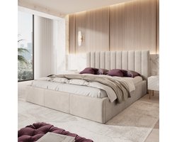 Meubella - Tweepersoonsbed Chief - Beige - Velvet - 180x200 cm