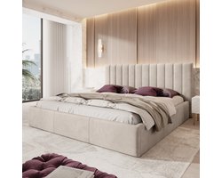 Meubella - Tweepersoonsbed Chief - Beige - Velvet - 200x200 cm