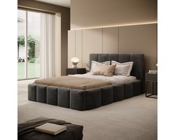 Meubella - Tweepersoonsbed Excalibur - Zwart velvet - 140x200 cm