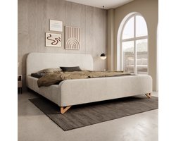 Meubella - Tweepersoonsbed Fortaleza - Beige stof - 180x200 cm