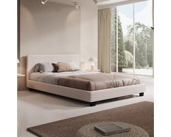 Meubella - Tweepersoonsbed George - Beige ribstof - 140x200 cm