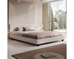 Meubella - Tweepersoonsbed George - Wit Teddystof - 180x200 cm