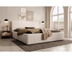 Meubella - Tweepersoonsbed Infinity - Beige - Fluffy ribstof - 160x200