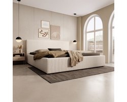Meubella - Tweepersoonsbed Infinity - Beige - Fluffy ribstof - 180x200 cm