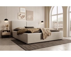 Meubella - Tweepersoonsbed Infinity - Beige ribstof - 160x200 cm