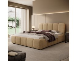 Meubella - Tweepersoonsbed Nolena - Beige stof - 160x200 cm