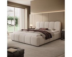 Meubella - Tweepersoonsbed Nolena - Beige teddystof - 160x200 cm