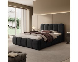 Meubella - Tweepersoonsbed Nolena - Zwart velvet - 140x200 cm