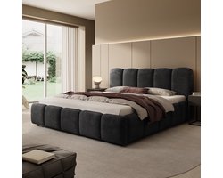 Meubella - Tweepersoonsbed Nolena - Zwart velvet - 180x200 cm